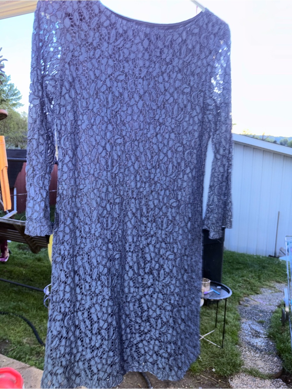 Sharagano Navy Lace Long-Sleeve Dress